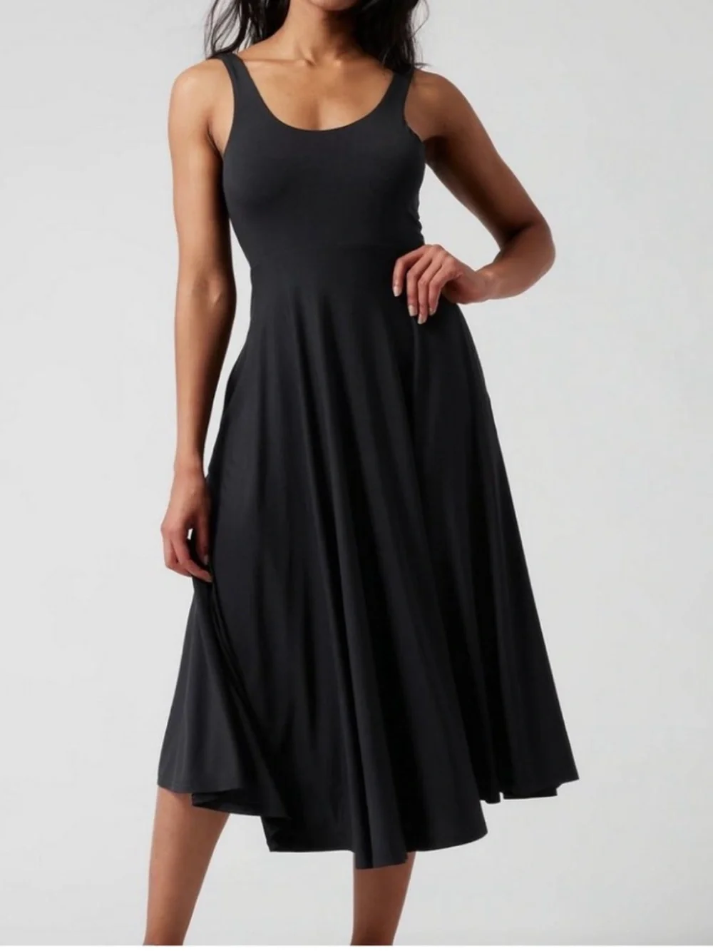 Athleta Black Santorini Midi Tank Dress. Super flattering and stretchy! Pockets - Picture 5 of 8